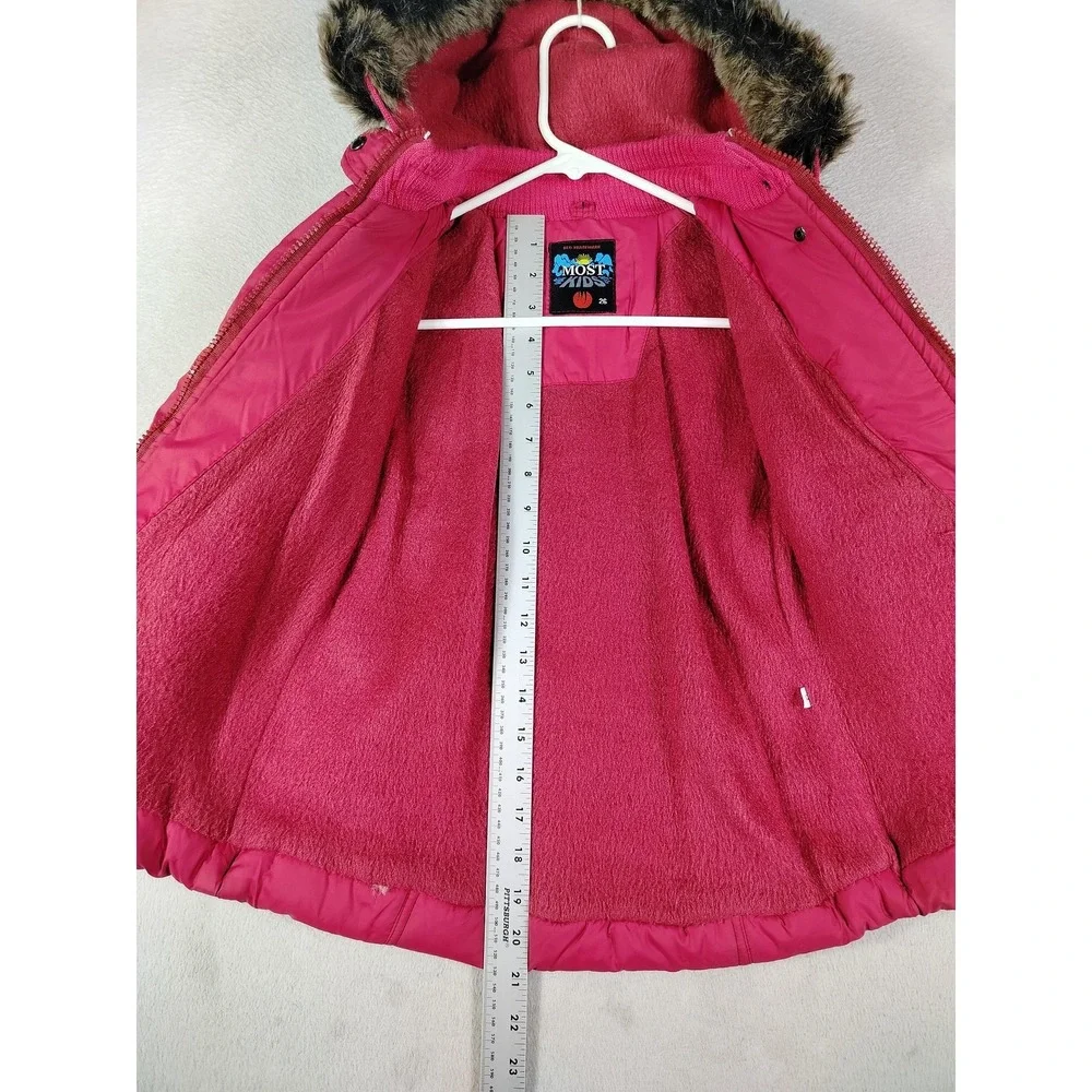 Most Kids Coat Girls 7 Pink Hooded Faux Fur Trim Parka Winter Puffer Warm